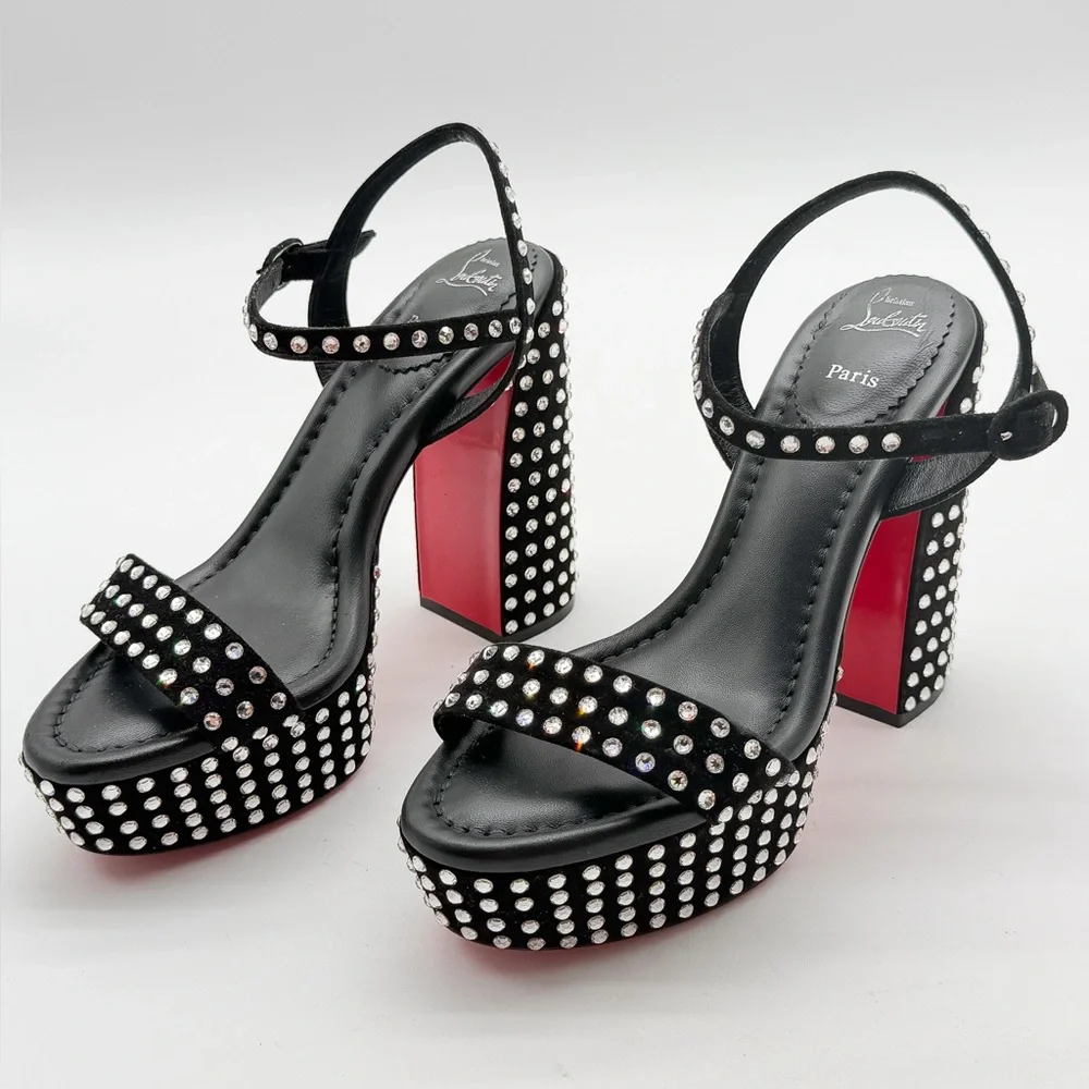 Christian Louboutin Movida Jane Crystal-Embellished Suede Platform Sandal EU37.5 - Picture 3 of 14